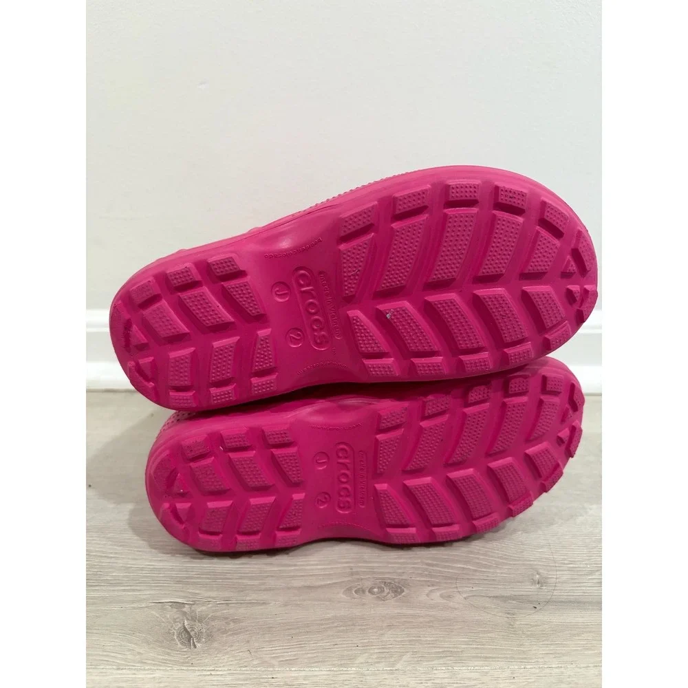 Crocs Handle It Rain Boots Kids Junior Size 2 Candy Pink Waterproof Pull On J2
